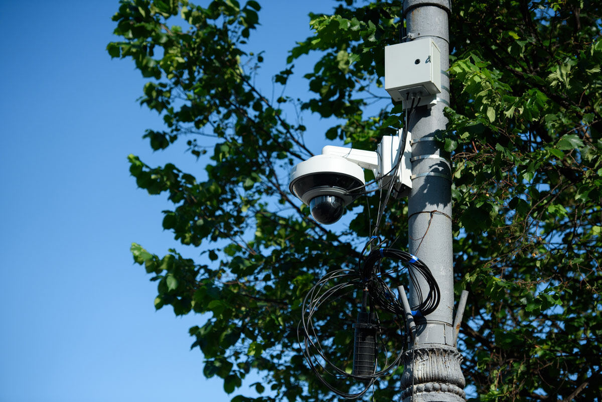 CCTV dome camera on a pole